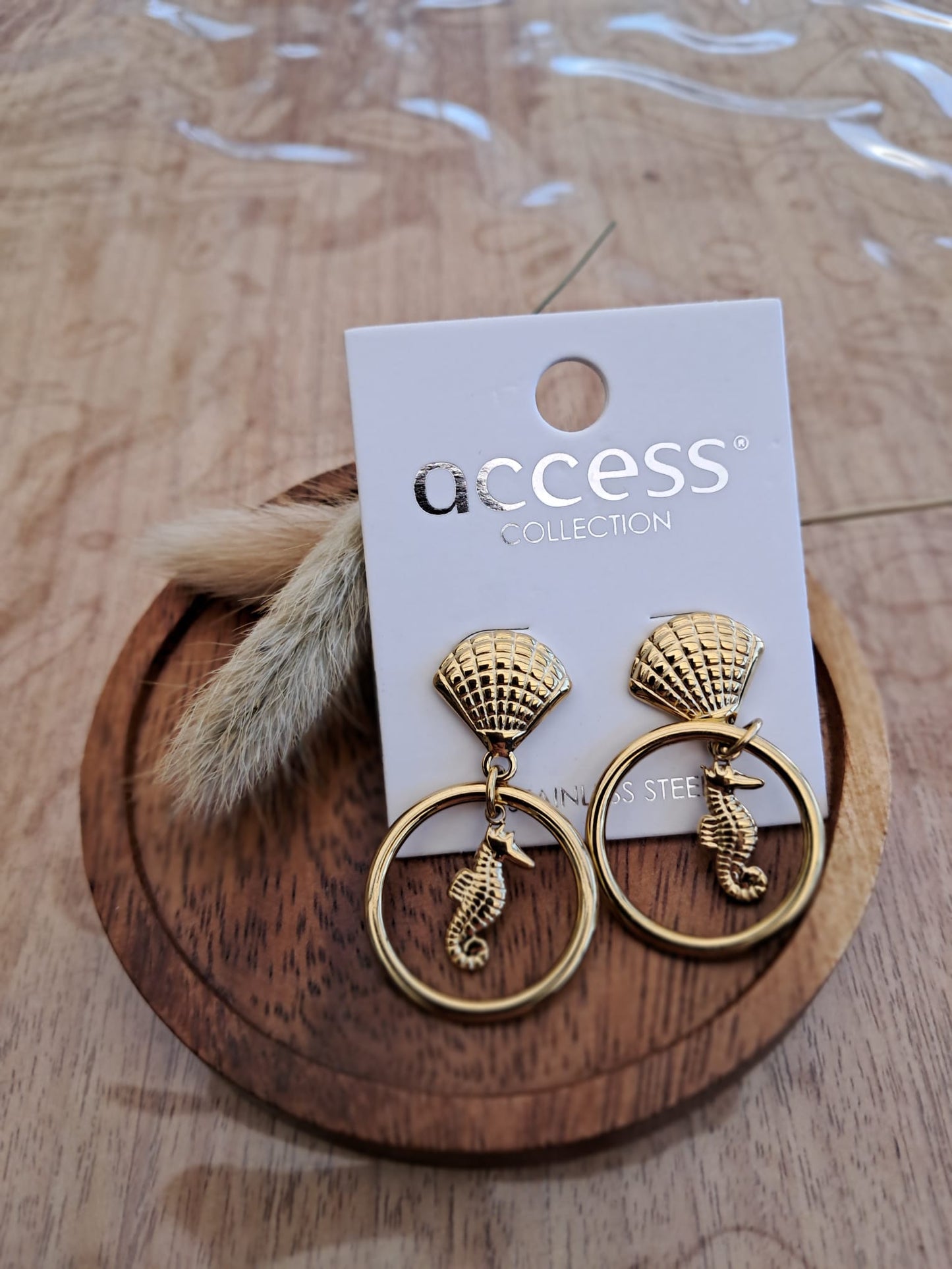 Oorbellen gouden ring met zeepaardje NR 63