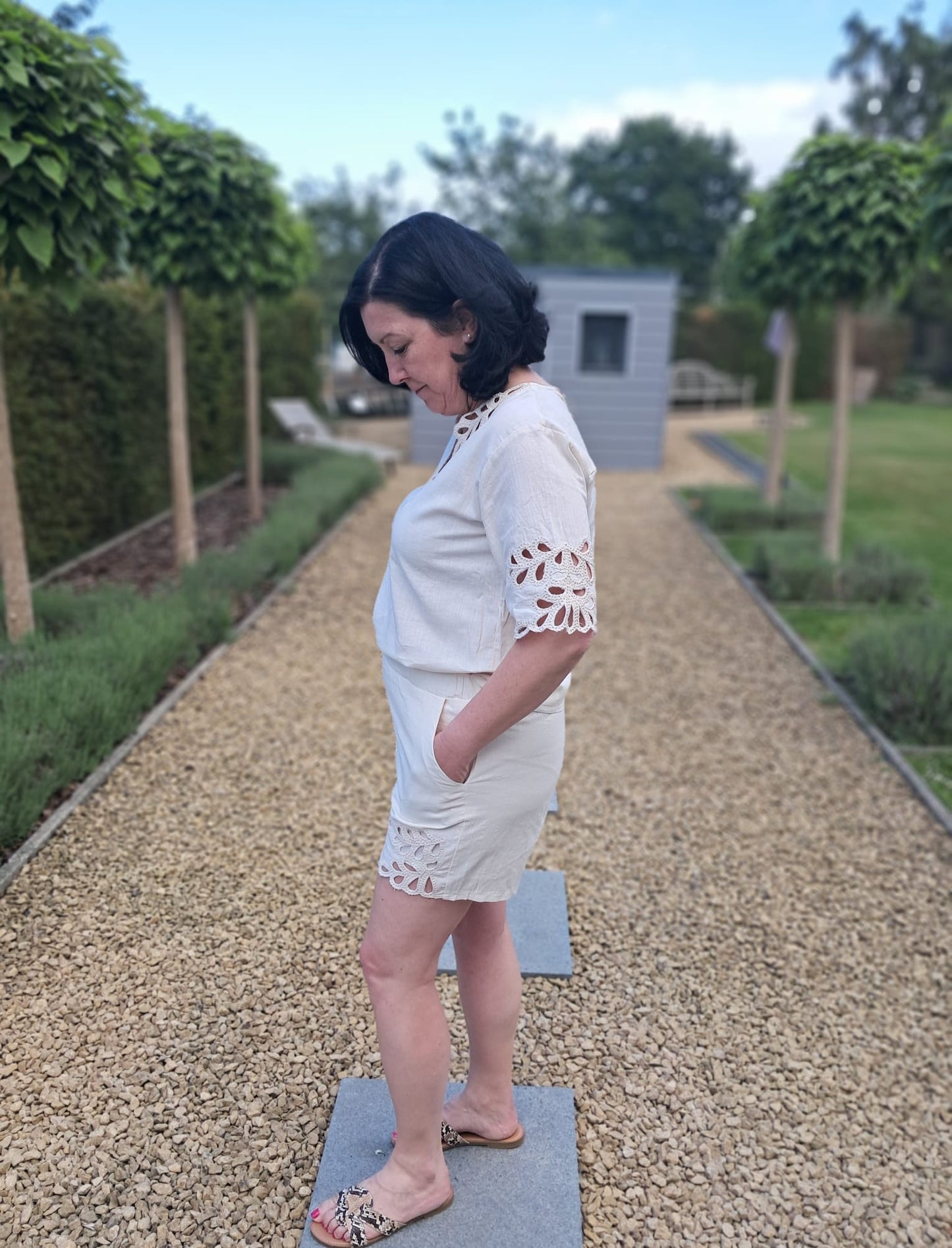 Luchtige, cremekleurige short in bohemian stijl