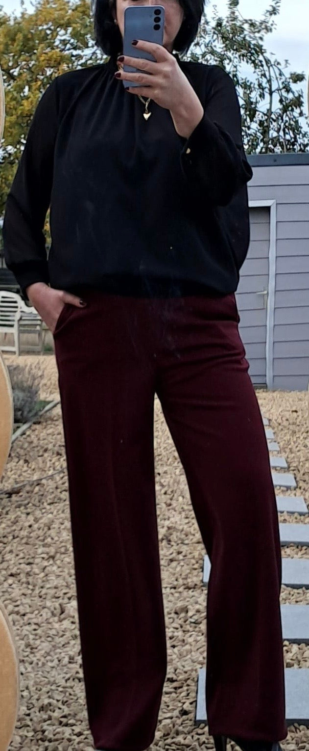 Elegante damesbroek met visgraatmotief, XXL (44) en XXXL (46), in bordeaux en beige