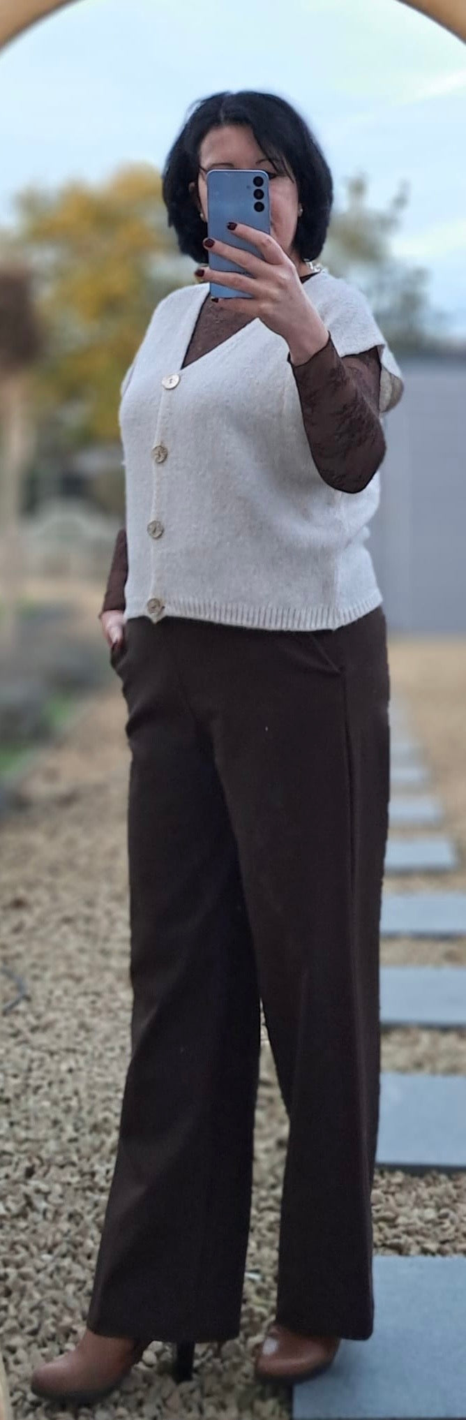 Stijlvolle damesbroek met rechte pijpen en comfortabele elastische taiileband, XXL (44)- en XXXL(46), in bruin en zwart