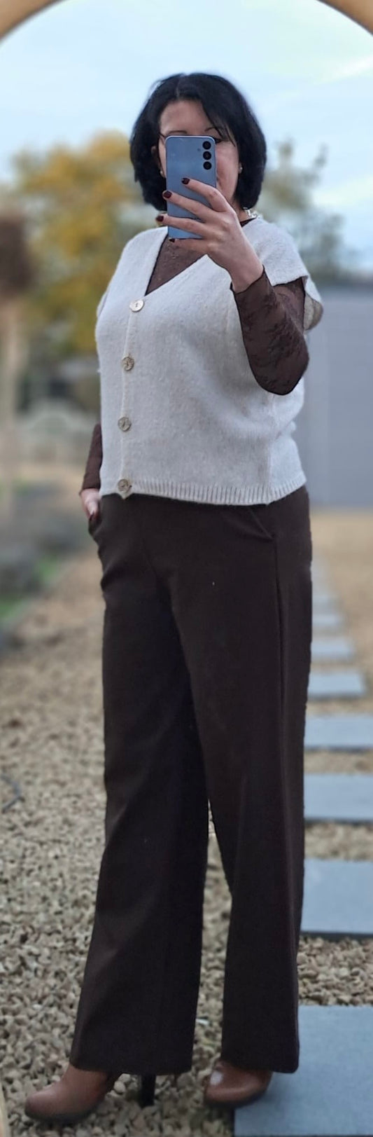 Stijlvolle damesbroek met rechte pijpen en comfortabele elastische taiileband, XXL (44)- en XXXL(46), in bruin en zwart