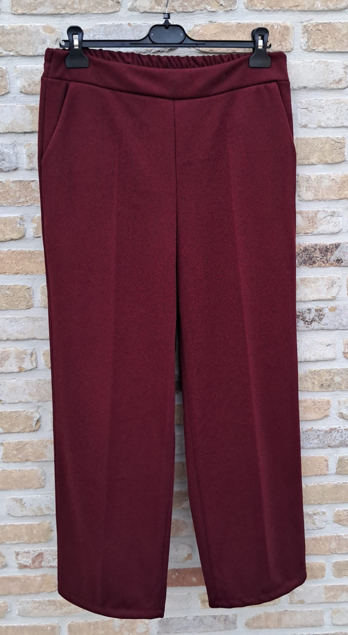 Elegante damesbroek met visgraatmotief, XXL (44) en XXXL (46), in bordeaux en beige