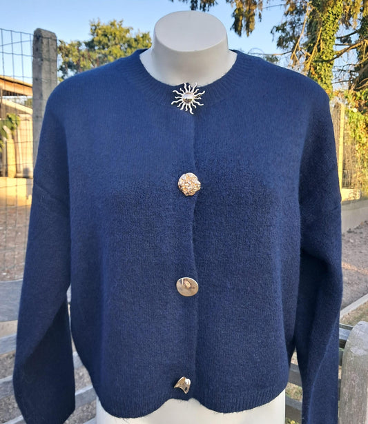 Donkerblauwe gilet/pull met detailknopen in goud  TU