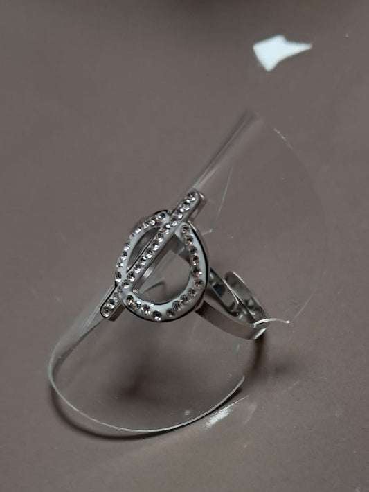 Zilveren ring met cirkel bezet steentjes (verstelbaar)