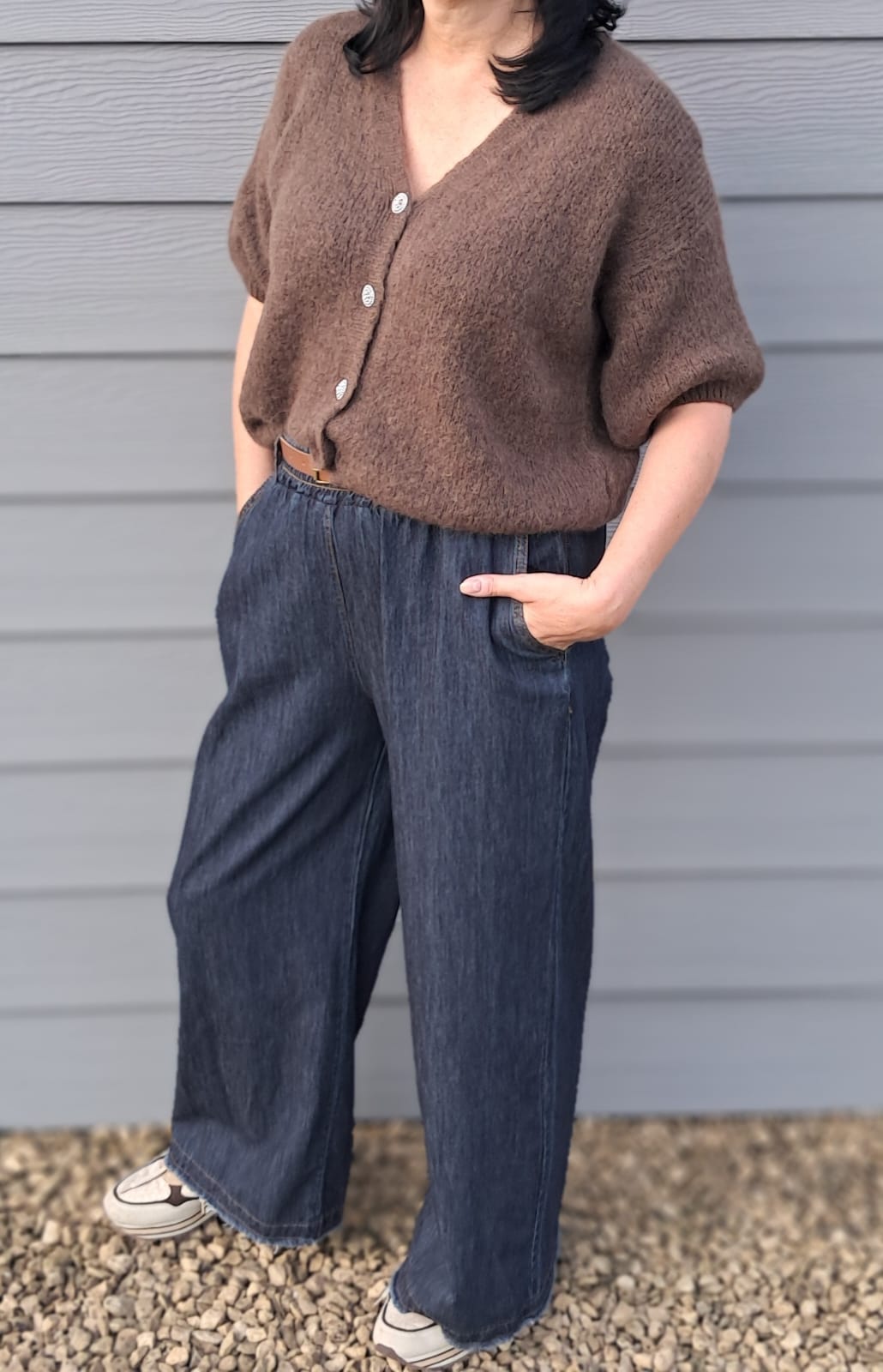 Breedvallende, donkerblauwe jeans  TDS