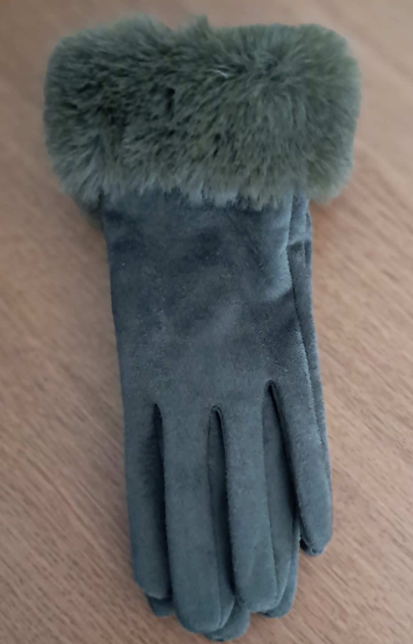 Elegante handschoenen in kaki, met bontkraagje aan de pols