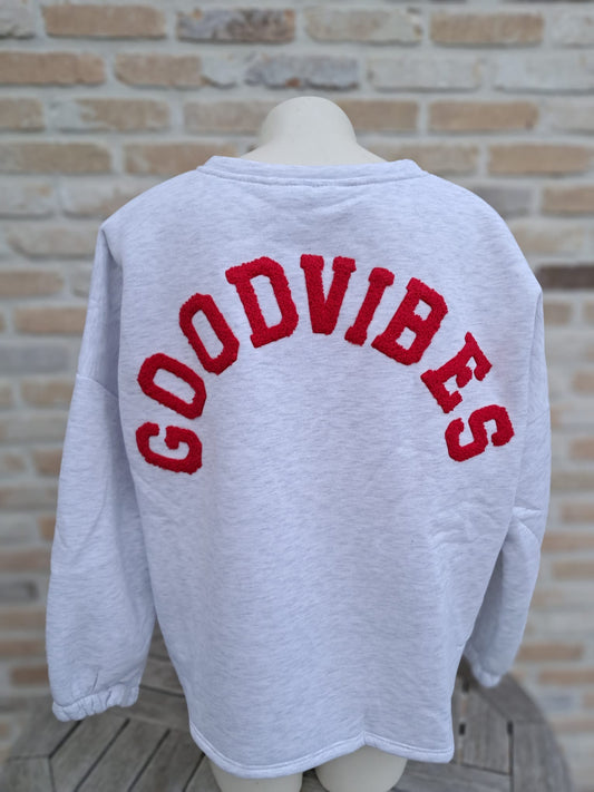 Pull GOODVIBES  grijs - rood    TU