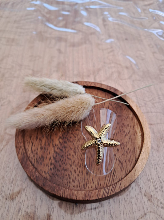 Ring kleine zeester met diamantje in het midden (verstelbaar)   NR 61