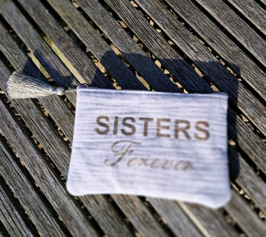 Toiletzakje  wit   'Sisters forever'