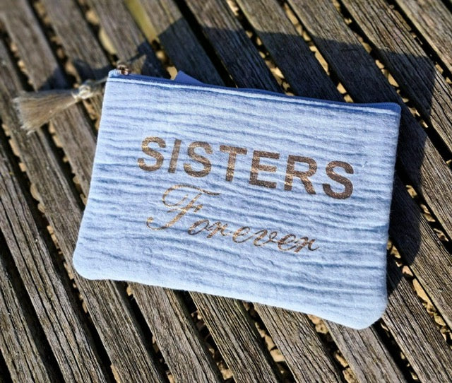 Toiletzakje   blauw   'Sisters forever'