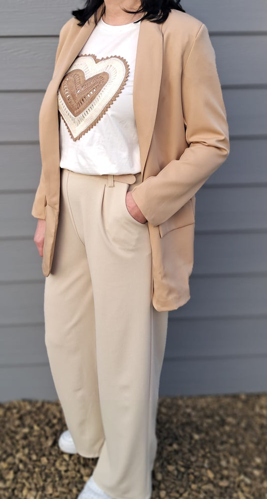 Blazer in camel en roze