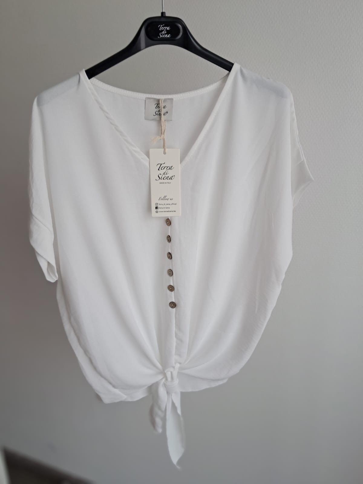 Geknoopt t-shirt met fantasie-knopenrij in beige en wit