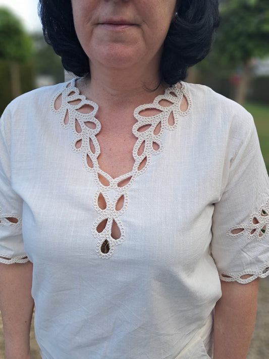 Luchtige, cremekleurige blouse in bohemian stijl