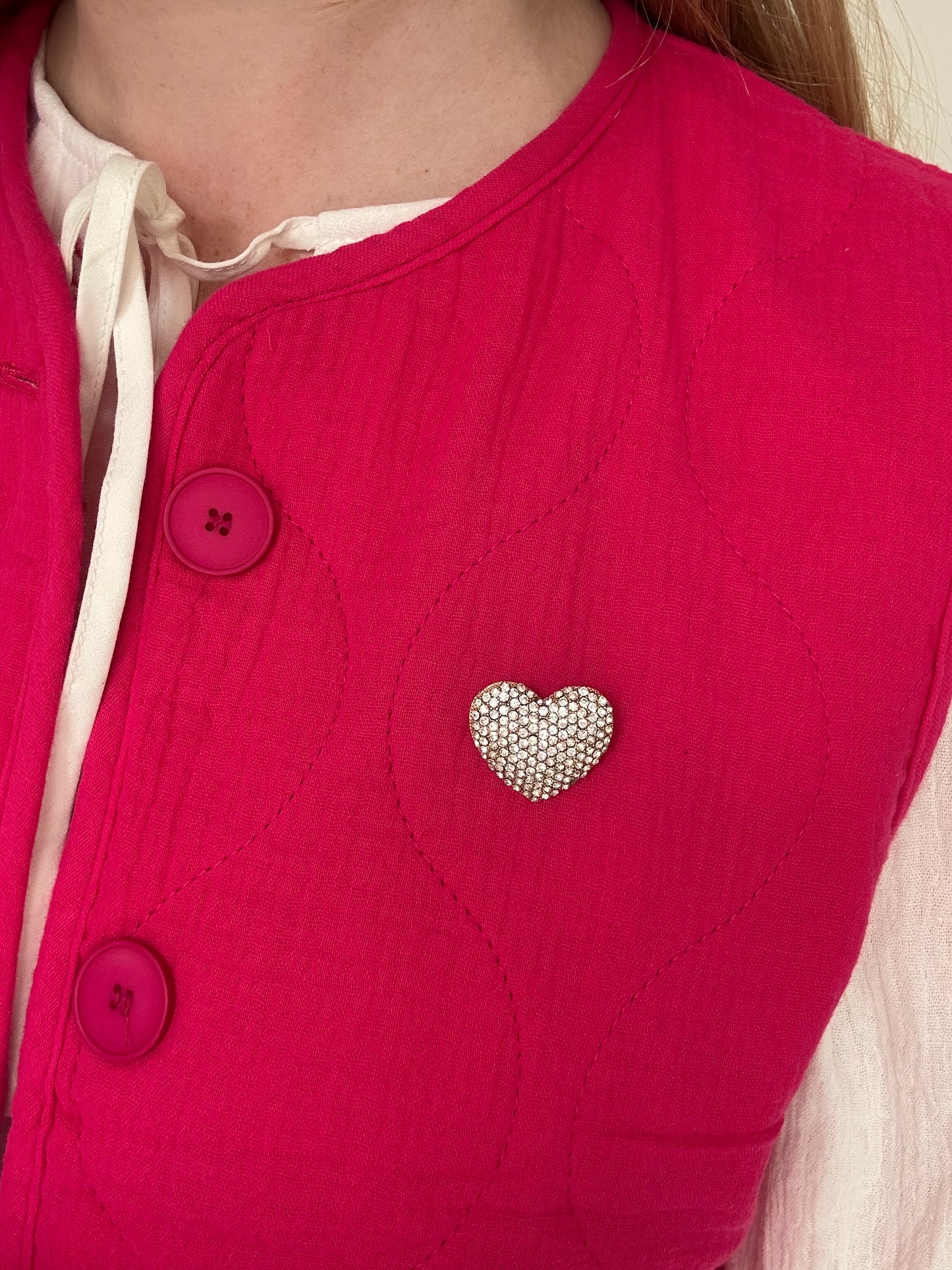 broche in hartvorm, zilver of roze strass