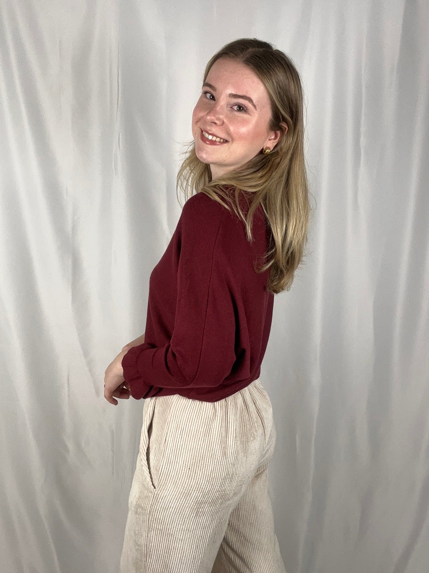 Trui Camille met rufflemouw - Terra di Siena : zwart, burgundy