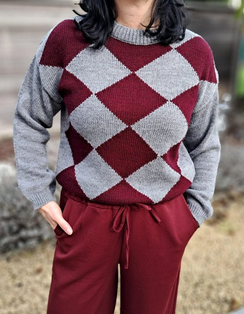 Grof gebreide pull met ruitmotief, in 2 kleuren (TU)
