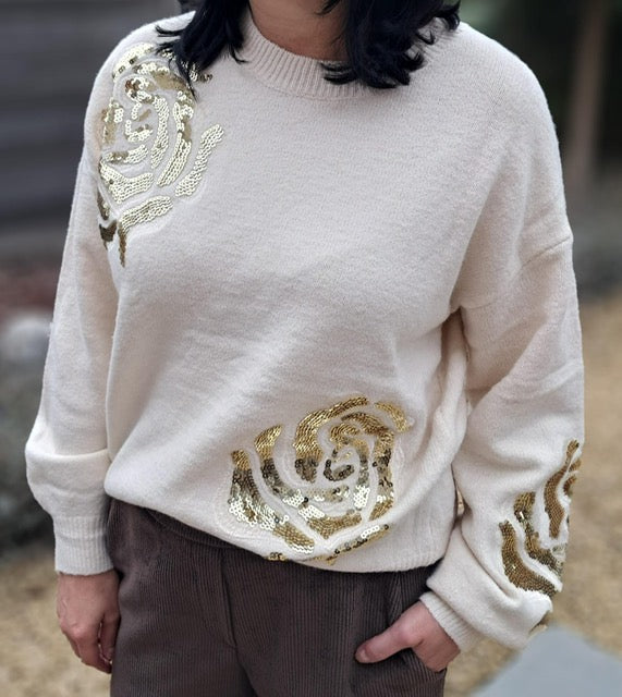 Warme, zachte pull met details in pailletten, 2 kleuren