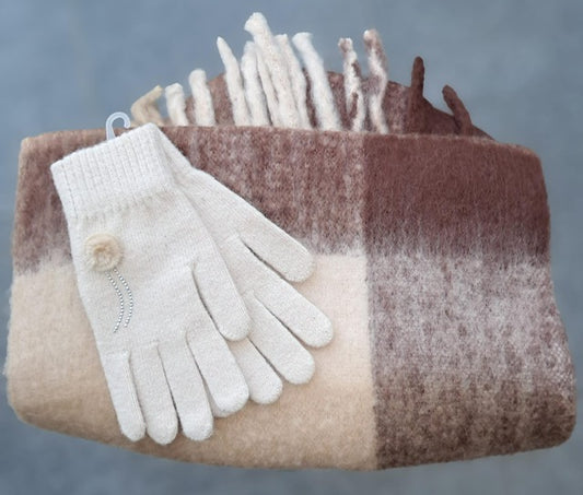 Warme, zachte sjaal met beige en bruine tinten