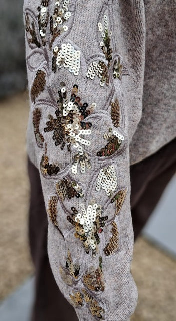 Warme, zachte pull met accent in pailletten op de mouw, 3 kleuren