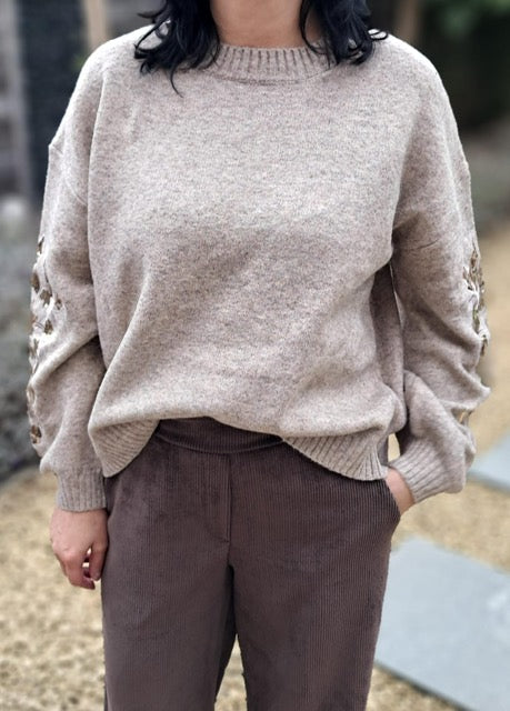 Warme, zachte pull met accent in pailletten op de mouw, 3 kleuren