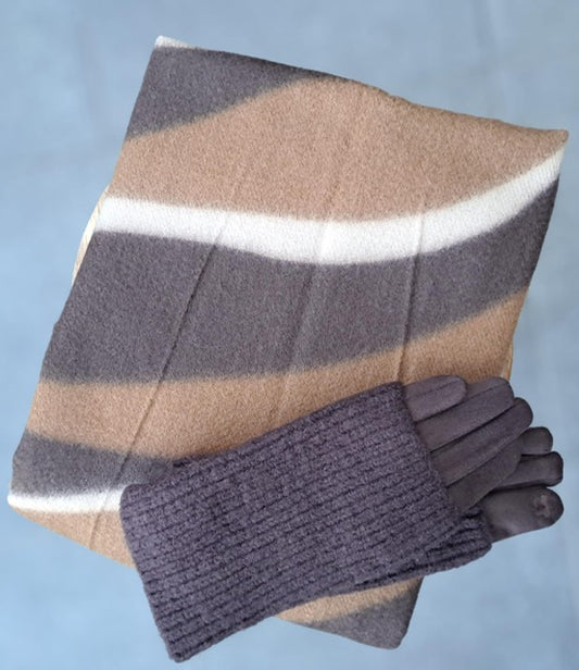 Sjaal met diagonale banen in beige en bruine tinten