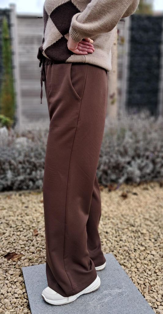 Losvallende broek met wijde pijpen en elastische tailleband in 4 kleuren