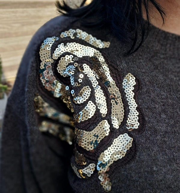 Warme, zachte pull met details in pailletten, 2 kleuren