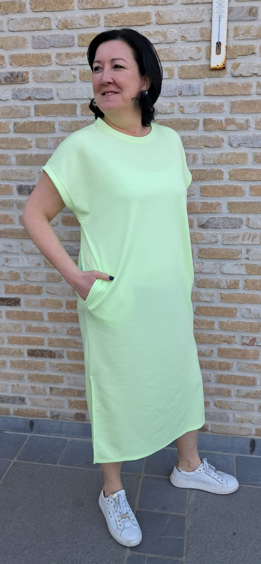 Midi T-shirt-jurk Nola Neon Lime