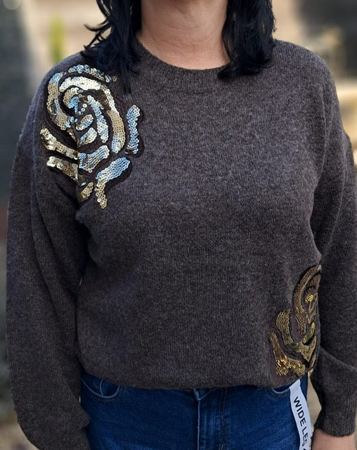 Warme, zachte pull met details in pailletten, 2 kleuren